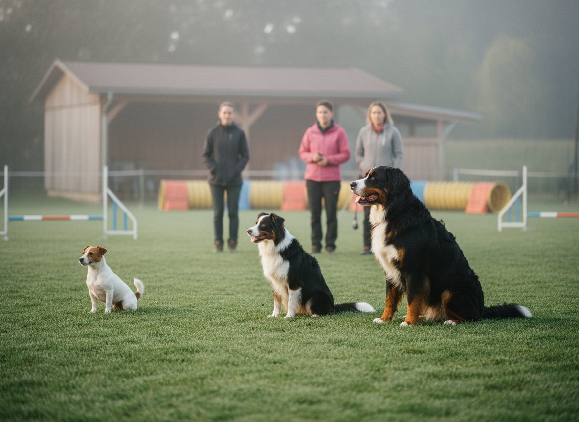 Gruppe von Hunden beim Training
