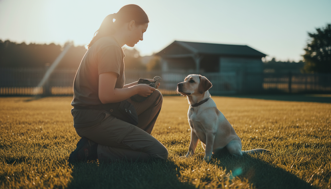 Trainerin Jennyfer mit einem Hund