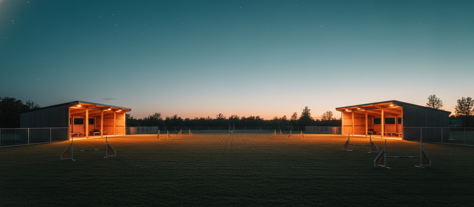 Weitläufiger Trainingsplatz im Sonnenlicht
